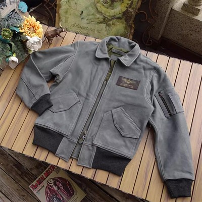 头层进口软糯磨砂黄牛皮真皮皮衣男CWU45P修身空兵飞行服皮夹克