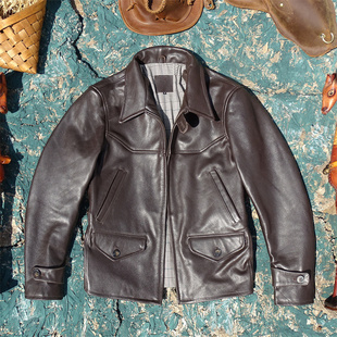 重磅1.8mm全植鞣进口头层牛皮真皮皮衣男翻领皮夹克 L风 新款