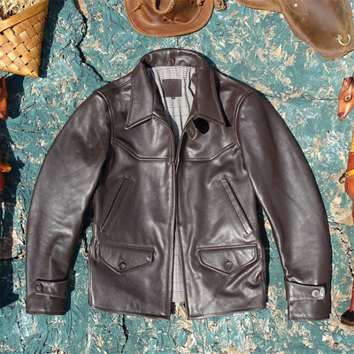 R L风！新款重磅1.8mm全植鞣进口头层牛皮真皮皮衣男翻领皮夹克