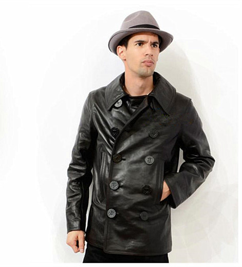 双排扣男款头层进口夹棉真皮皮衣