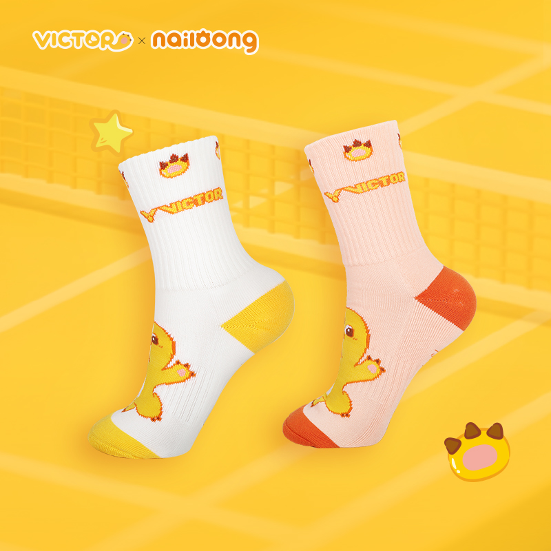 2025victor胜利羽毛球袜女款袜子奶龙联名款毛巾底加厚运动袜女袜