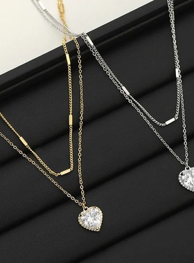 新款真金电镀微镶锆石爱心项链