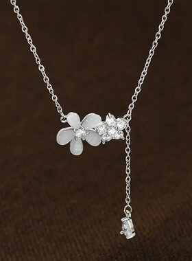 新款微镶锆石锁骨链猫眼石花瓣