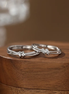 原创S999足银同心结情侣对戒一对设计高级简约风时尚戒指手饰