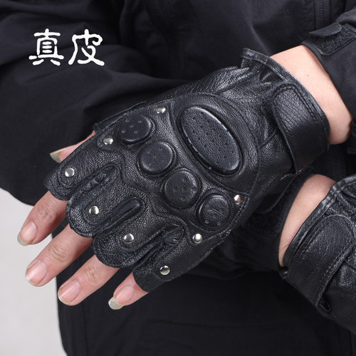 羊皮真皮摩托车机车半指手套男