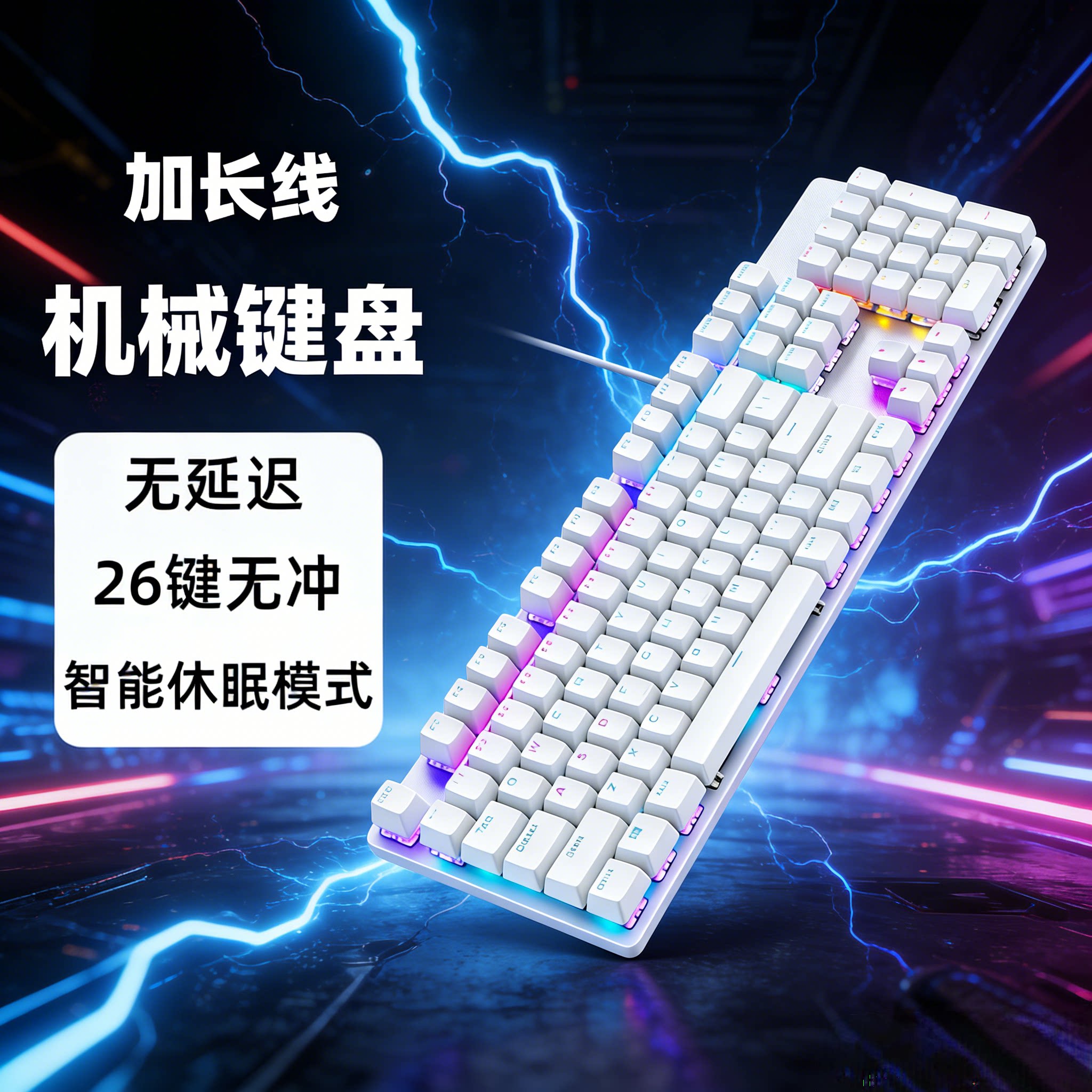 2/3/5/10米机械键盘白色加长线104键背光电竞办公吃鸡游戏