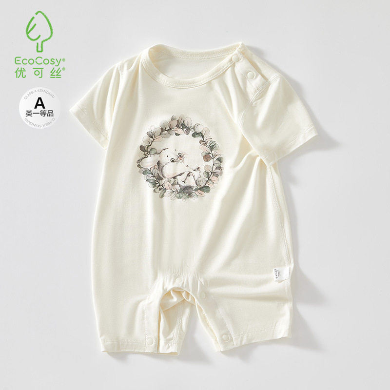 婴儿短袖套头连体衣宝宝纯棉夏款衣服薄款睡衣女婴新生儿无骨哈衣