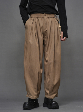 高品质 秋冬剪裁设计师日系复古卡其色宽松男士灯笼阔腿九分裤