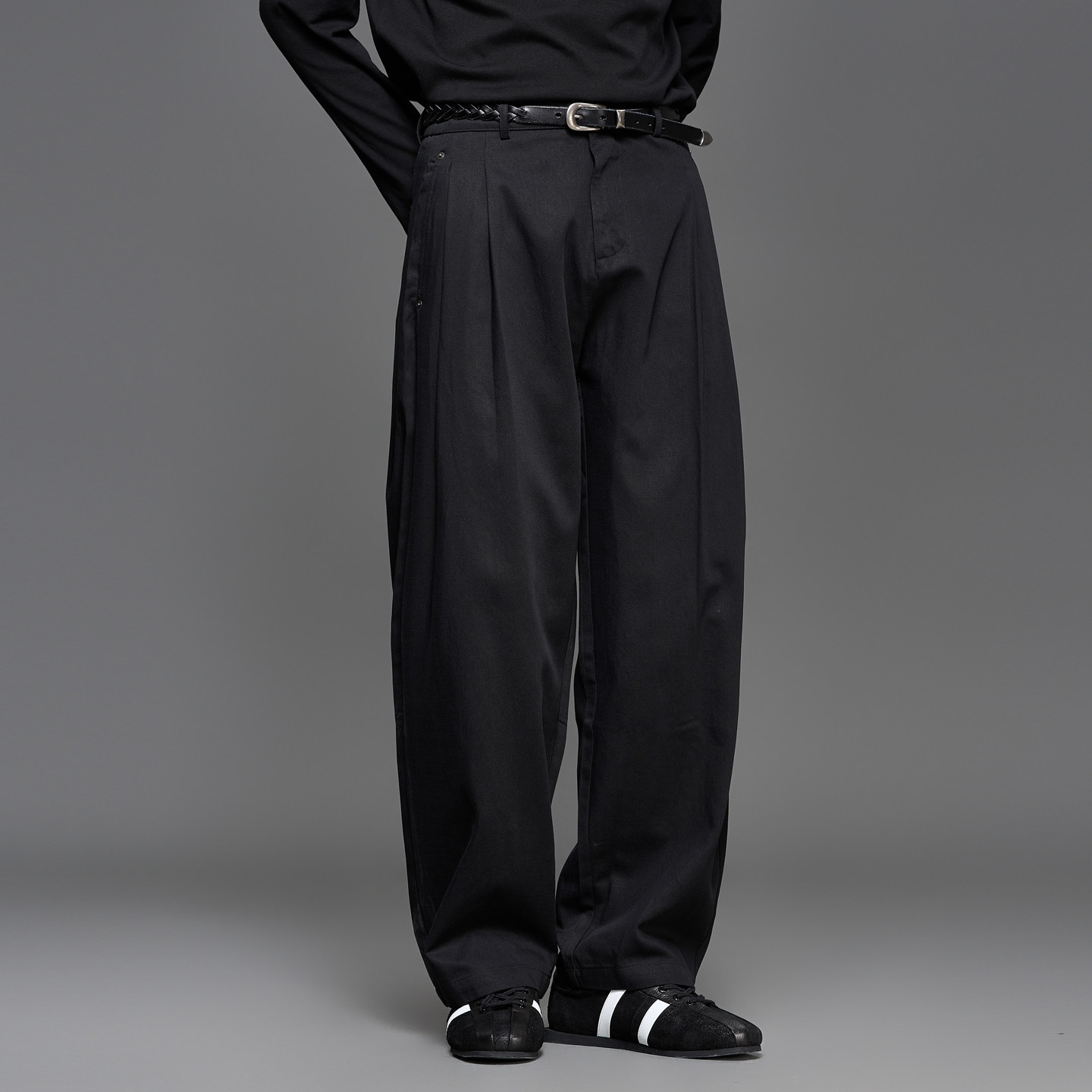 高品质 莱赛尔棉极简风洗水通勤弯刀裤男士宽松COS时尚直筒阔腿裤