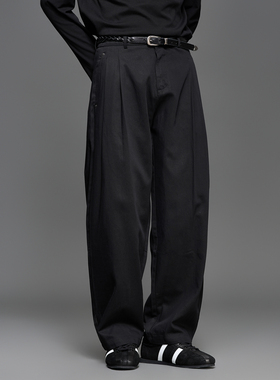 高品质 莱赛尔棉极简风洗水通勤弯刀裤男士宽松COS时尚直筒阔腿裤