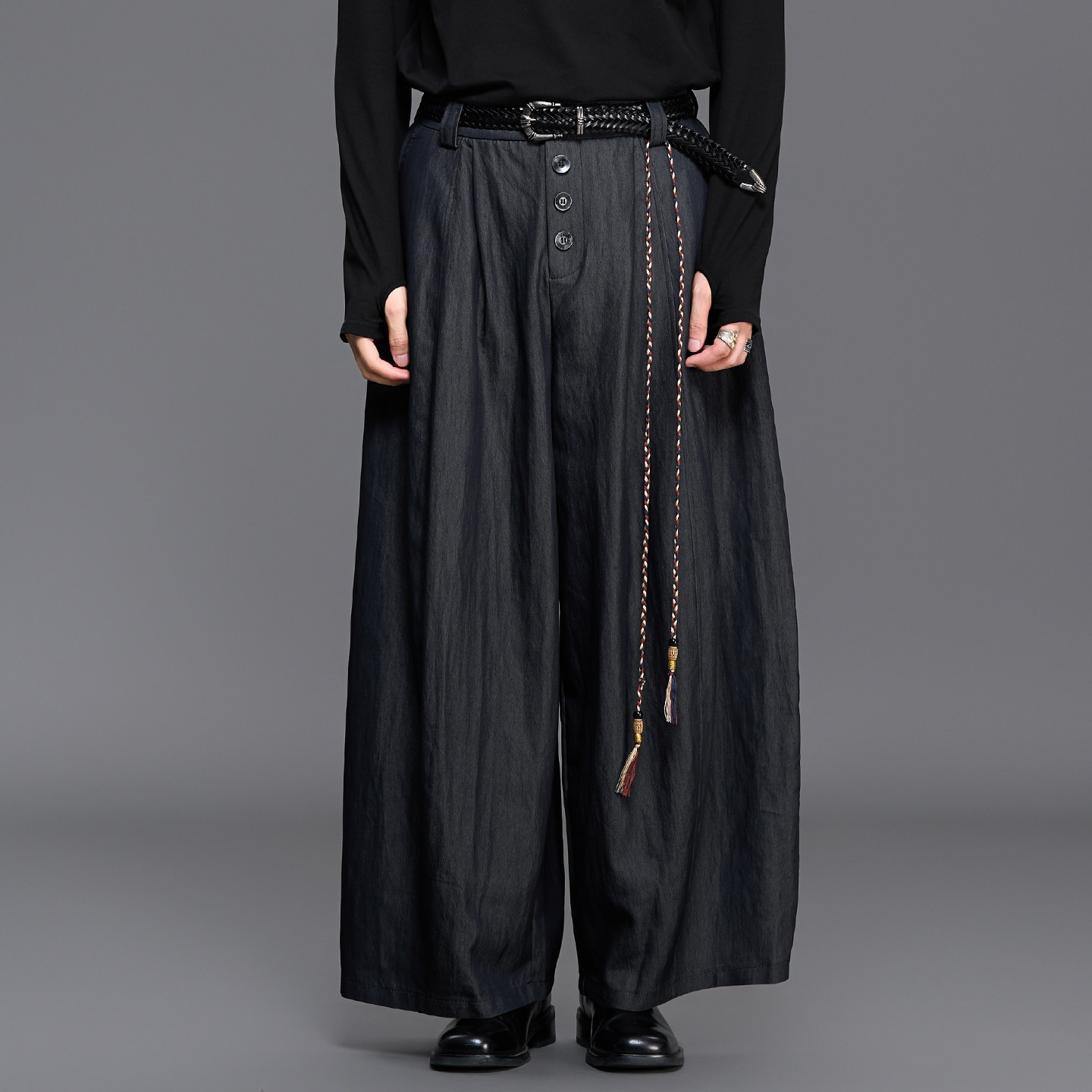 设计师剪裁中古风灰蓝色气球裤