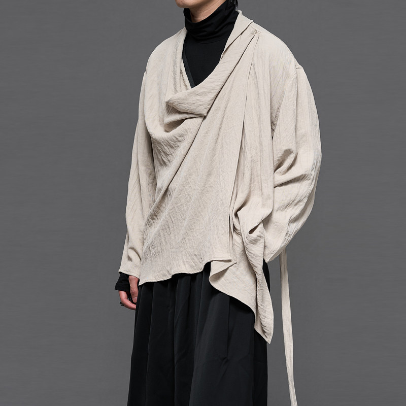 小众设计感围巾领设计师剪裁宽松日系复古中性男春秋休闲夹克外套