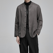 无领灰色和黑色宽松单西夹克外套日式 高品质天丝 休闲山本风西装