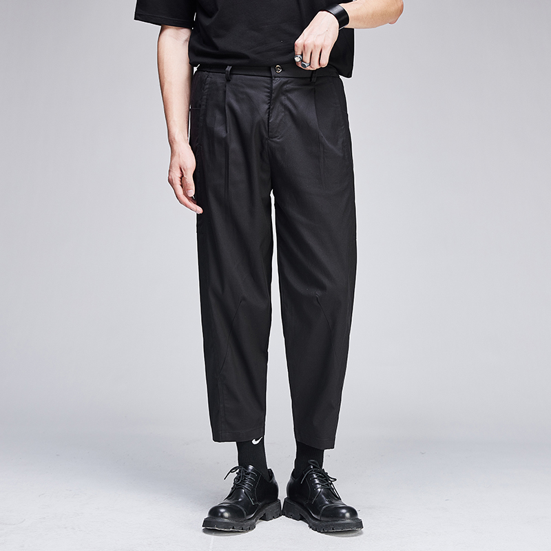 高品质64%天丝混纺 剪裁薄料港风时尚纯色九分英伦百搭小脚休闲裤