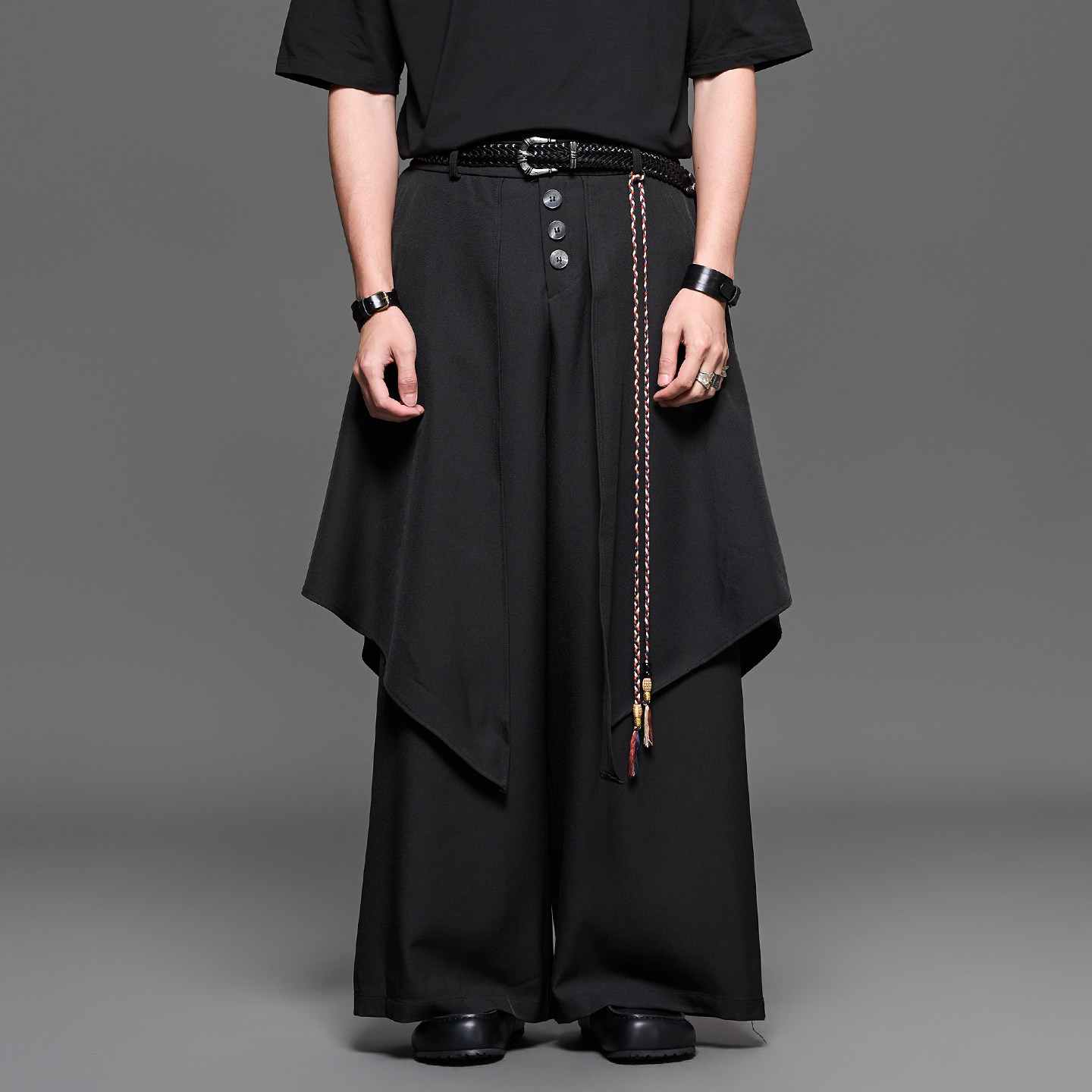 设计师剪裁假两件阔腿男女生裙裤