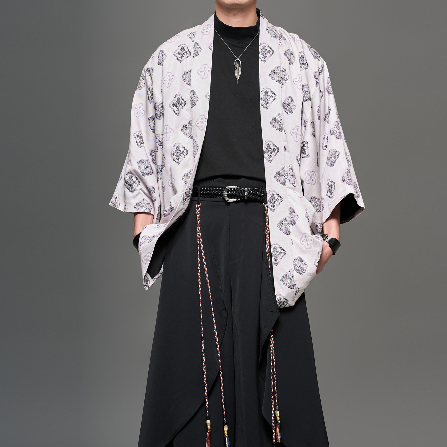 腔调中长款灰白色天丝道袍开衫男女春秋日系复古国风道袍夹克外套