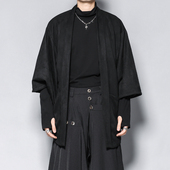 春秋日系慵懒风宽松落肩开襟夹克休闲外套 男装 鹿皮绒长款 道袍开衫