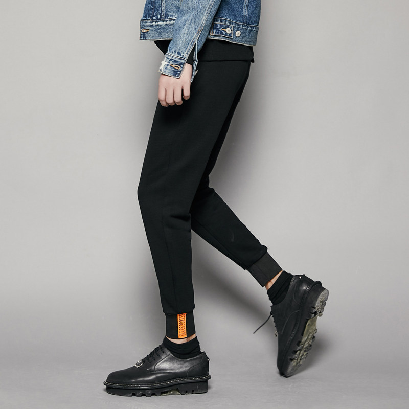 原创潮牌男装 英伦高街拼接螺纹剪裁时尚小脚九分裤男潮流休闲裤
