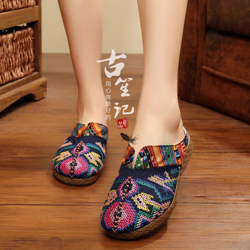老北京布鞋春夏新款布鞋手工刺绣包头拖鞋民族风时尚女单鞋