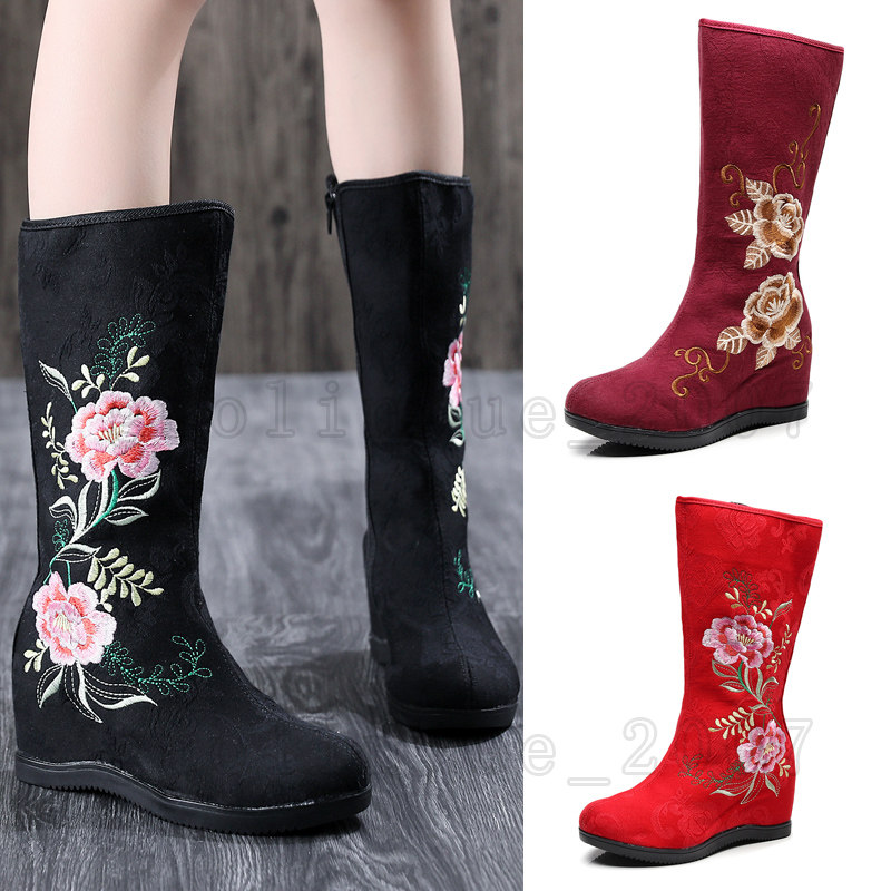 女靴秋冬新款老北京布鞋内增高绣花鞋民族风女鞋汉服配鞋古风单靴,女鞋,时装靴,淘宝优惠券,粉丝福利购,淘宝优惠卷