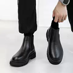 Chelsea Boots for Men, Mid-Top, Winter, Fleece-Lined, British Style, High-Top Leather Shoes, Men's Low-Top, Thick-Soled, Short Martin Boots for Men