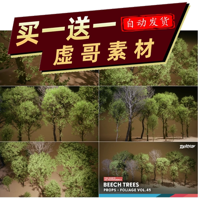 UE5虚幻5 VOL.45树木合集山毛榉自然植物森林场景建模素材