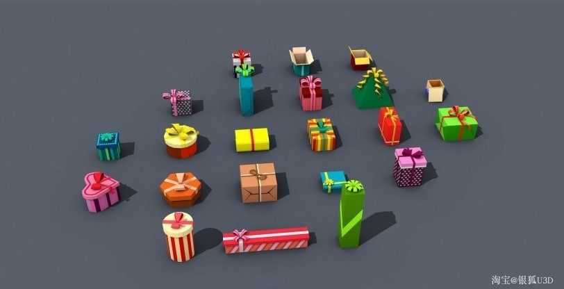 低多边形礼品盒 u3d模型 Low Poly Gift Box Isometric