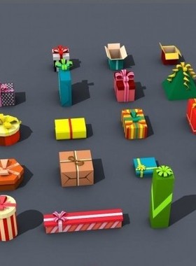 低多边形礼品盒 u3d模型 Low Poly Gift Box Isometric