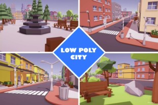U3D场景 低聚城市建筑 街道 房屋场景  Low Poly City Asset 1.5