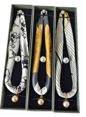 【张琪JIEJI专属】女士百搭真丝锁骨链磁吸扣桑蚕丝丝巾装饰围巾