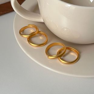 古法沙金新中式复古黄金色磨砂素圈戒指不掉色简约百搭叠戴食指戒