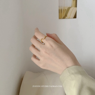 小众设计波浪戒指女INS潮冷淡风开口戒可调节时尚百搭金色食指戒