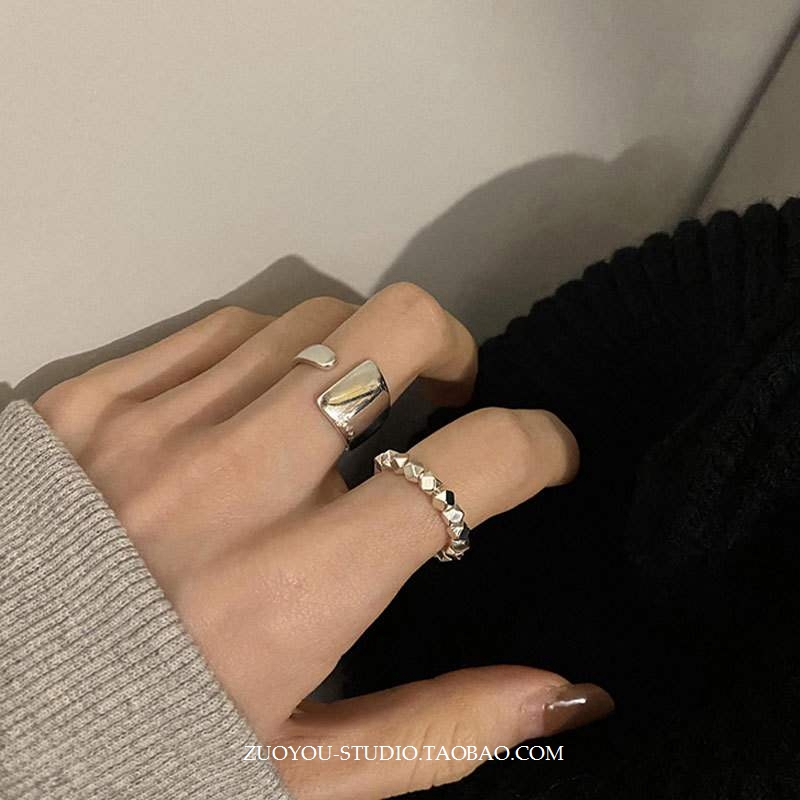 女小众复古碎银孤形戒指