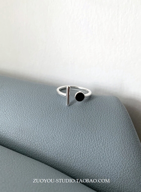 女钛钢复古小众黑色OT戒指