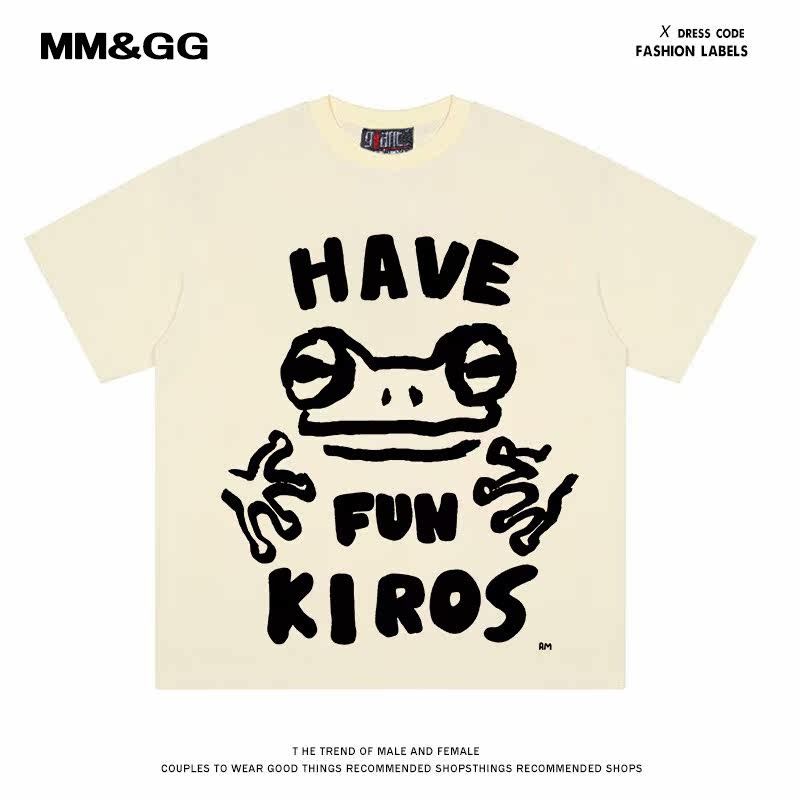 HAVE FUN KIROS 美式复古绘画印花小众潮牌百搭宽松短袖T恤情侣装