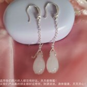新疆和田玉兰花纯银耳线新款 耳饰 精致淡雅玉耳环招财旺财耳坠时尚