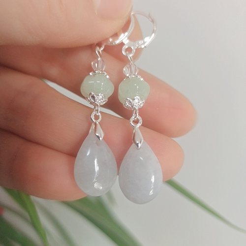 新款纯银翡翠四季玉耳圈