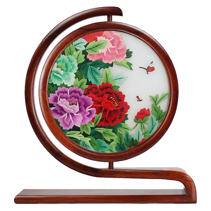 苏绣摆件成品花梨木双面绣手工艺品小屏风苏州台屏送新中式刺绣礼