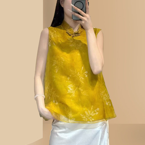 夏季新中式真丝欧根纱显瘦小衫