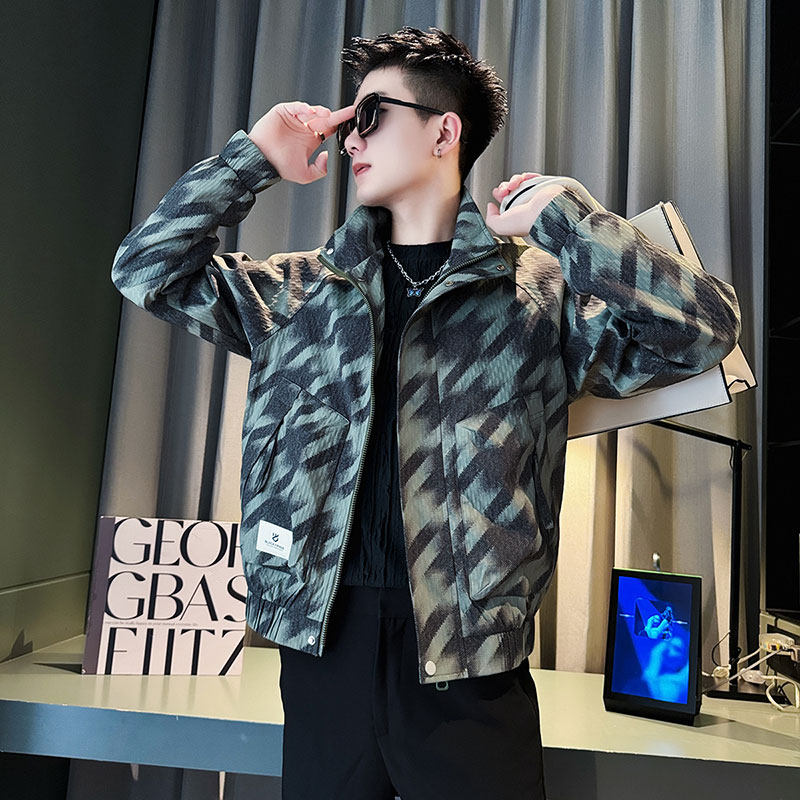 SJ99-P98控138社会小伙夹克外套男潮店主风上衣绿1，男装夹克，电商A220