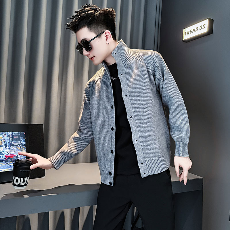 SM100-P88 控118 社会小伙店主风男潮毛衣针织衫 灰2图片