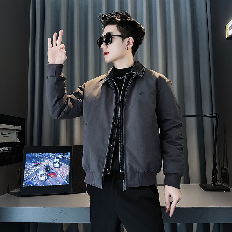 MF90-P148控198冬季社会小伙加厚保暖立领假两件棉服外套灰色2,男装棉衣,电商A220