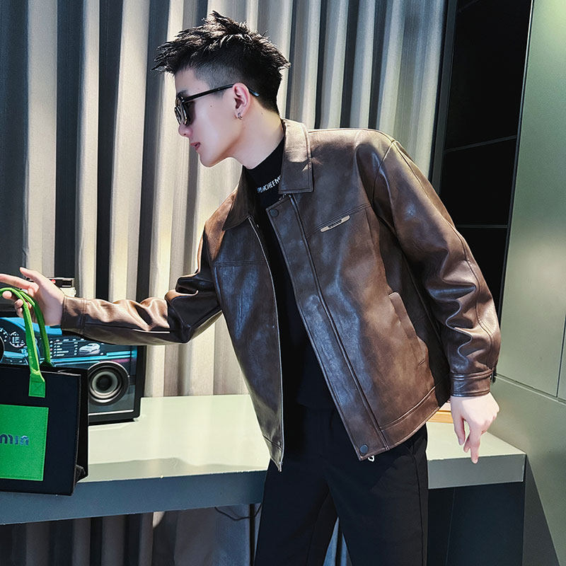SJ100-P128 控168 秋冬装社会小伙皮衣夹克外套店主风潮上衣 咖2图片