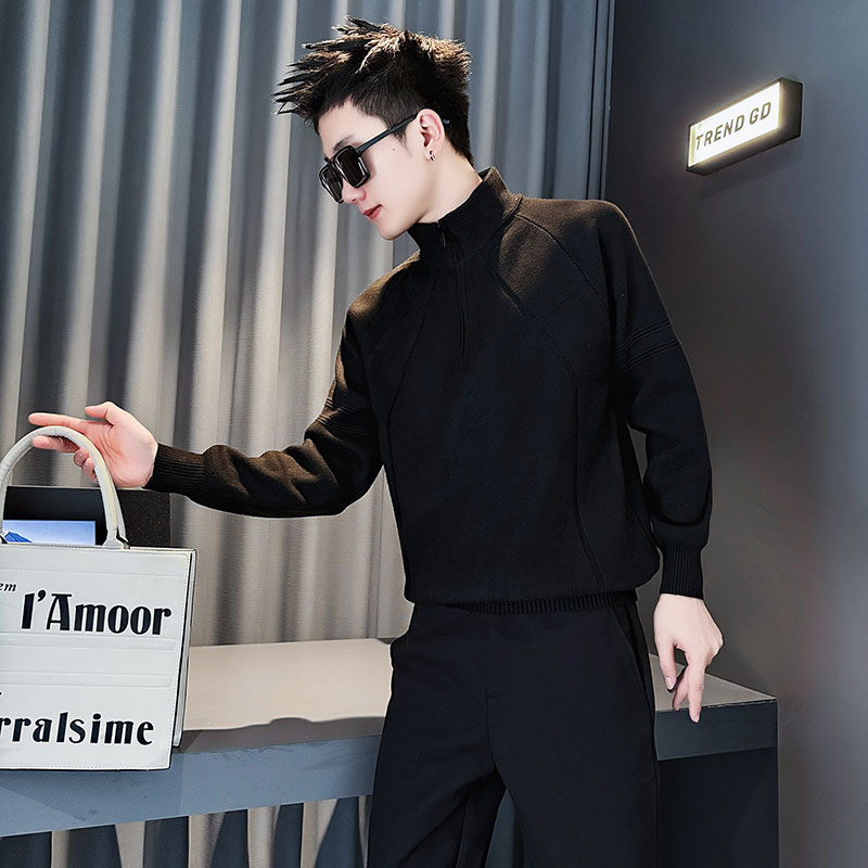 SM102-P78 控108 社会小伙店主风男潮毛衣针织衫 黑色2图片