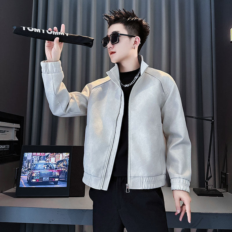 SJ162-P128控168秋冬装社会小伙皮衣夹克外套店主风潮上衣白1,男装夹克,电商A220