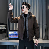 MF89-P148控198冬季社会小伙加厚保暖立领假两件棉服外套咖色2，男装棉衣，电商A220