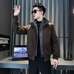 MF89-P148 控198  冬季社会小伙加厚保暖立领假两件棉服外套咖色2图片