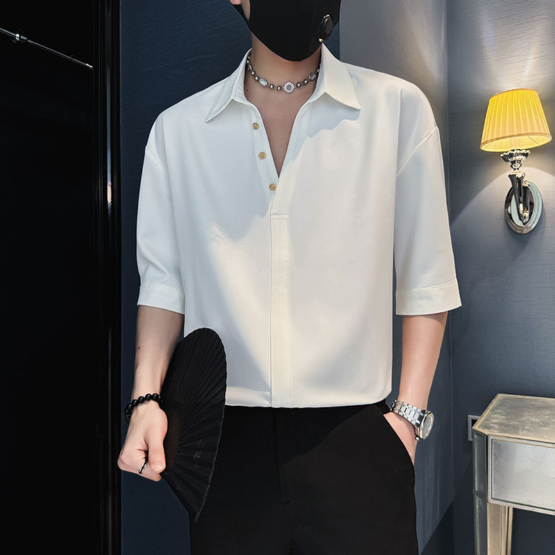 SC147-P58控78社会小伙店主风男潮中袖衬衣短袖衬衫黑2,男装T恤,电商A220