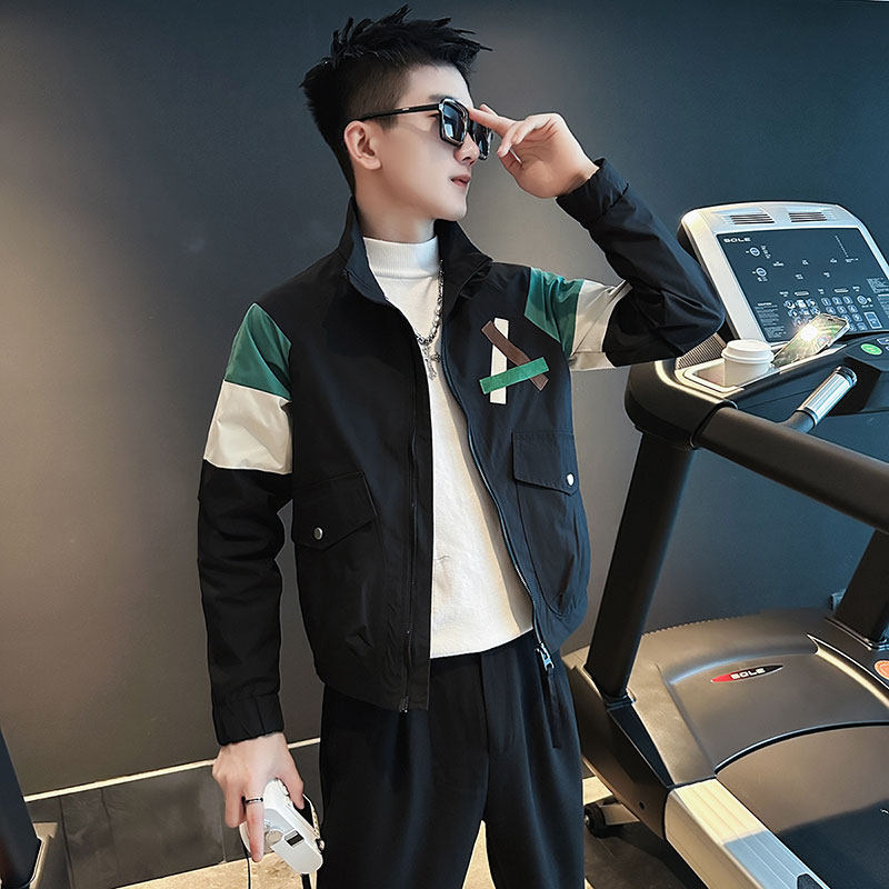 SJ48-P98 控138 秋装社会小伙夹克外套男潮店主风上衣 黑色1图片