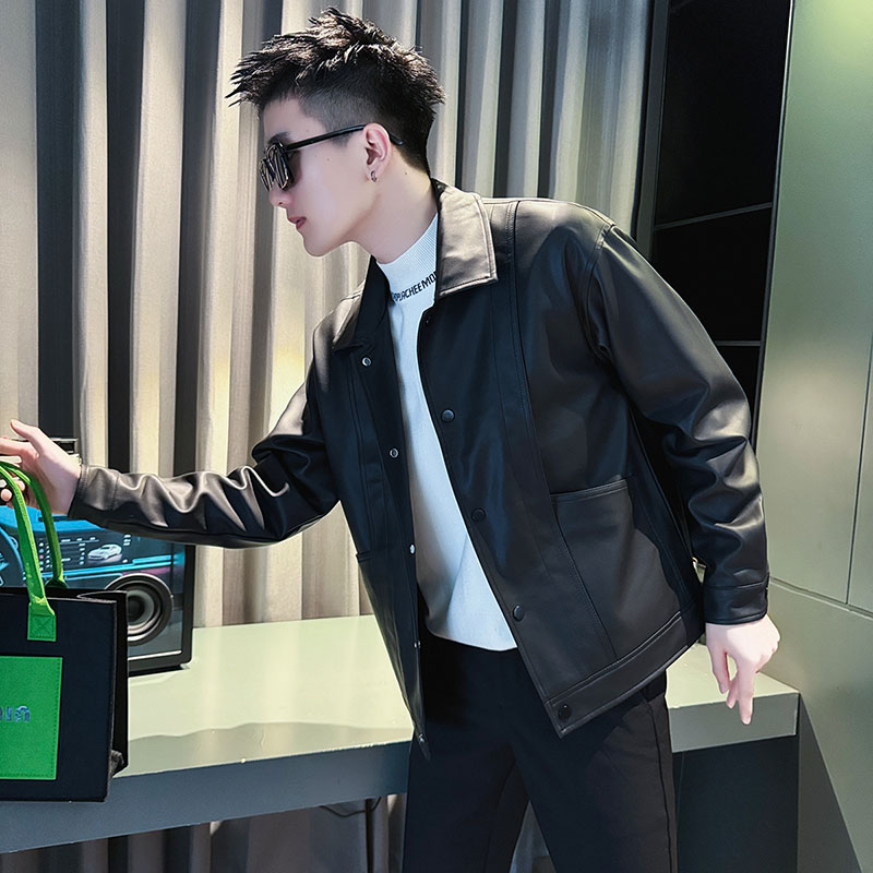 SJ109-P128控168社会小伙皮衣秋冬夹克外套店主风潮上衣咖1,男装夹克,电商A220